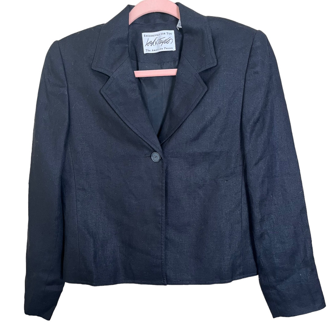 Lord & Taylor Black Linen Button Front Blazer Jacket 6p Petite